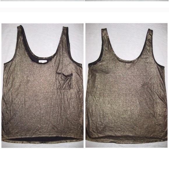 silence + noise Tops - Silence and Noise Gold Black Sleeveless Tank M